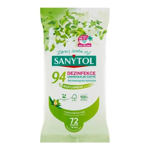 Sanytol dezinfekční čistící ubrousky 72ks -94 % rostlinného původu Rychlé Dodání