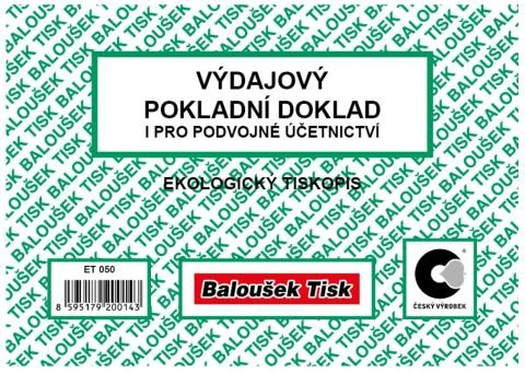 Novinka Výdajový pokladní doklad A6 Baloušek ET050 pro podvoj. účetnictví - nepropisující