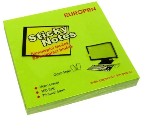 Lepicí blok Y 75x75/100l neon zelená Tovární Cena