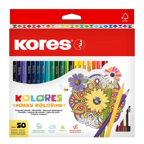 Pastelky KORES trojhranné Mandalas 50ks Nízká Cena