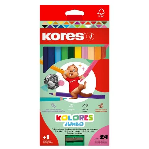 Horká Nabídka Pastelky KORES KOLORES JUMBO trojhranné s ořezávátkem 24ks
