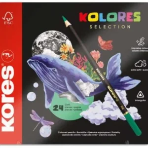 Horká Nabídka Pastelky KORES KOLORES SELECTION trojhranné 24 barev v kovovém pouzdře