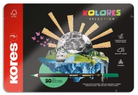 Pastelky KORES KOLORES SELECTION trojhranné 50 barev v kovovém pouzdře Objednat Nyní