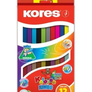 Vysoce Kvalitní Pastelky KORES KOLORES DUO JUMBO trojhranné oboustranné 12 ks