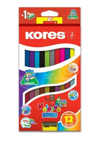 Vysoce Kvalitní Pastelky KORES KOLORES DUO JUMBO trojhranné oboustranné 12 ks