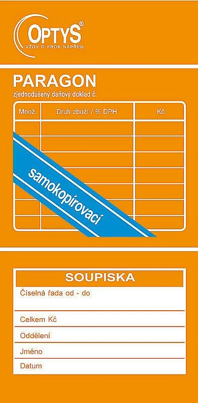 Výhodná Nabídka OPTYS - Paragon obchodní, OP1089, NCR, 2 x 50 ls, číslovaný