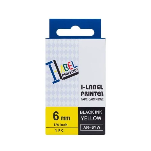 Autentický PRINTLINE kompatibilní páskas Casio XR-6YW1 6mm, 8m, černý tisk/žlutý podklad