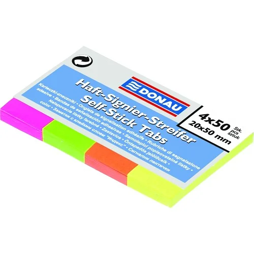 Super Cena DONAU - samolepící záložky 20 × 50 mm, 4× 50 listů, mix neonových barev
