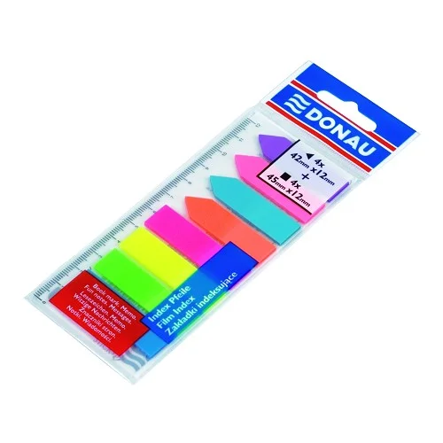 DONAU - samolepící záložky a šipky s pravítkem 12 × 45 mm, 8× 25 listů, mix neonových barev Levný