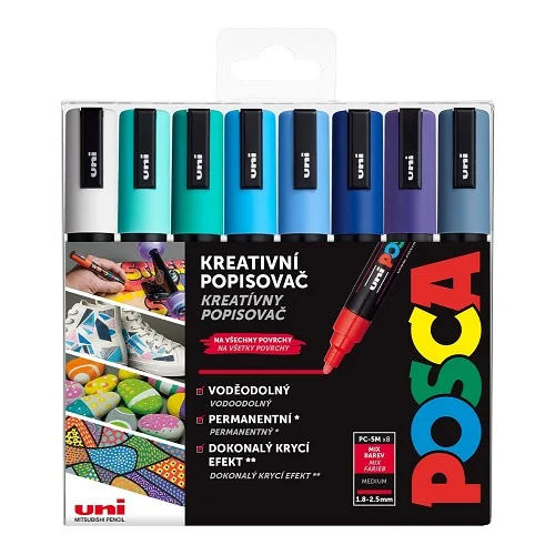 POSCA PC-5M - sada akrylových popisovačů 1,8 - 2,5 mm, mix mořských tónů - 8 ks Jen Po Omezenou Doba
