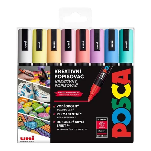 POSCA PC-5M - sada akrylových popisovačů 1,8 - 2,5 mm, pastelové barvy - 8 ks Jen Po Omezenou Doba