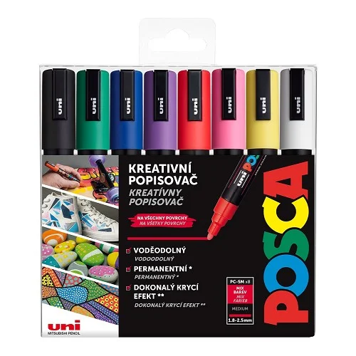 Dokud Zásoby Vydrží POSCA PC-5M - sada akrylových popisovačů 1,8 - 2,5 mm, základní barvy - 8 ks