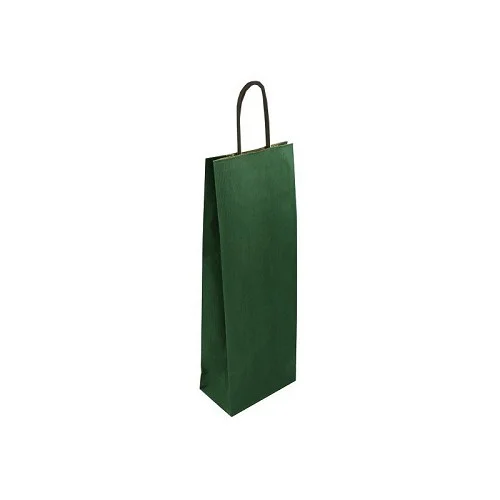 Vikpap - papírová taška na láhev s krouceným uchem 14 × 8 × 39 cm, tmavě zelená Sezónní Sleva