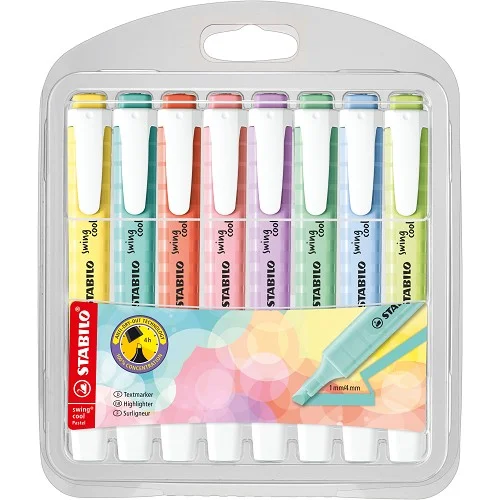 Nejprodávanější Zvýrazňovač - STABILO swing cool Pastel - 275/8-08-1 - 8 ks sada - 8 různých barev