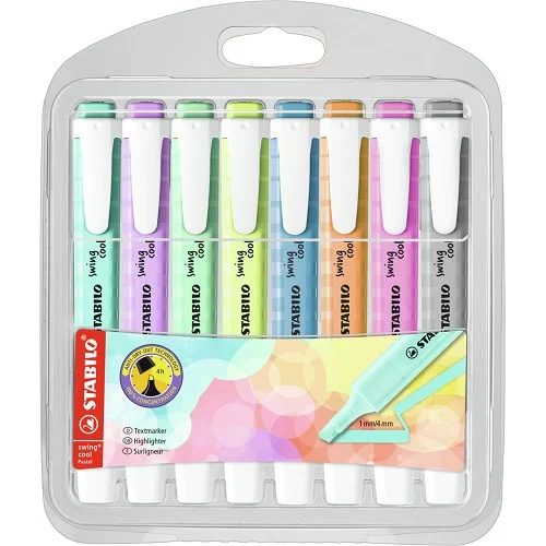 Dokud Zásoby Vydrží Zvýrazňovač - STABILO swing cool Pastel - 275/8-08-2 - 8 ks sada - 8 různých barev