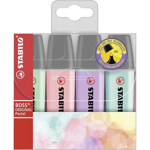 Zvýrazňovač - STABILO BOSS ORIGINAL Pastel - 4 ks sada - zelená, růžová, fialová, tyrkysová Nová Kolekce