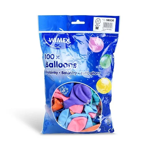 Wimex 58530 - nafukovací balónek HAPPY BIRTHDAY průměr 25 cm, barevný mix - 100 ks Super Cena