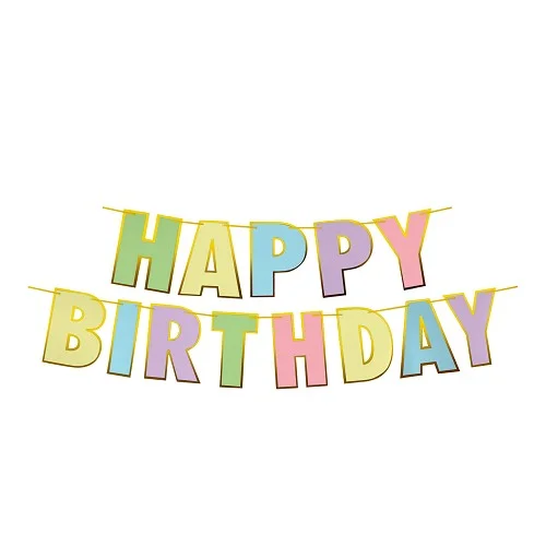 Tovární Cena Wimex 66807 - papírová girlanda HAPPY BIRTHDAY, 16 × 20 cm + 5 m provázek, pastelové barvy