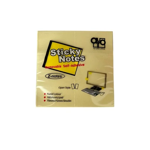 Časově Omezené Auro Office - samolepící bloček Z-Z, 75 × 75 mm, 100 listů, pastelově žlutý
