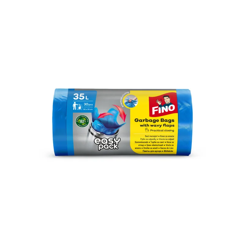 Zlevněný Pytle do koše FINO Easy Pack vázací - 50x55 cm / 35 l / 15 my / 30 ks / modrá
