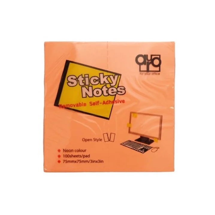 Samolepící bloček 75x75mm, 100l, lososová neon Autentický