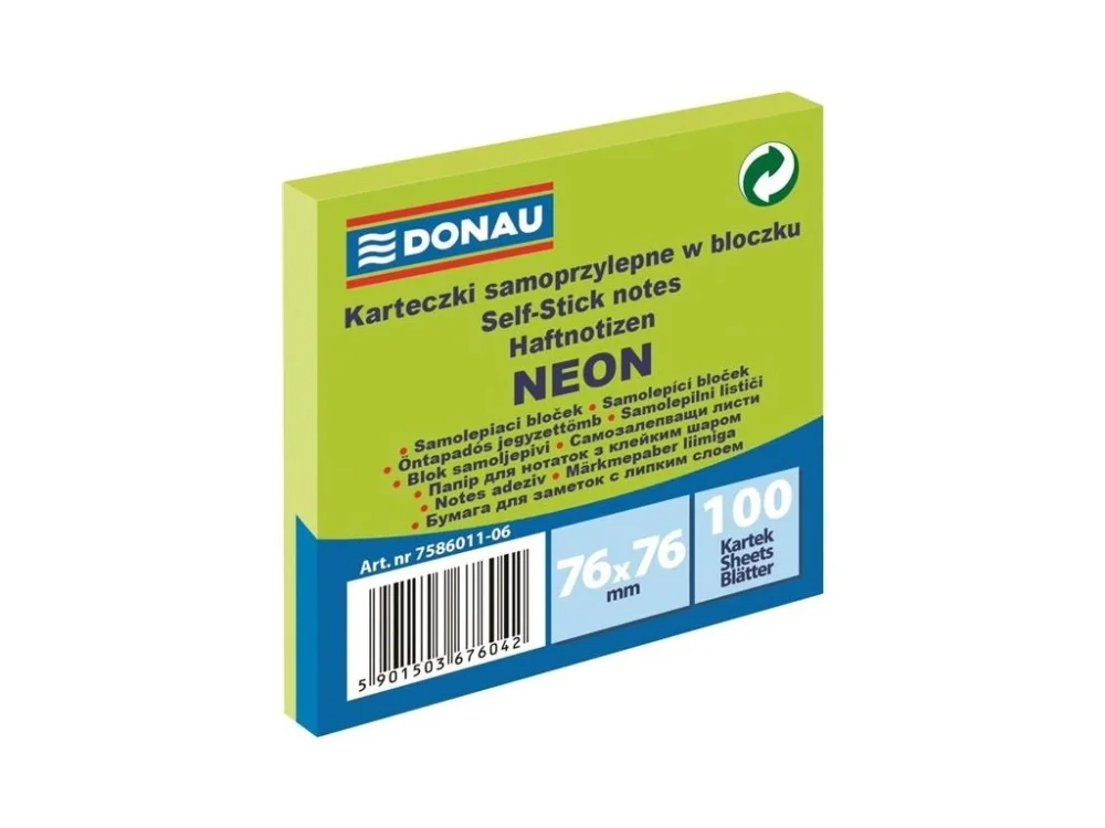 Bloček Donau, 76 x 76 mm, neonově zelený Oblíbený
