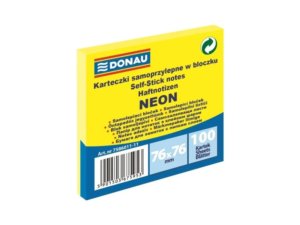 Bloček Donau, 76 x 76 mm, neonově žlutý Bezpečná Platba