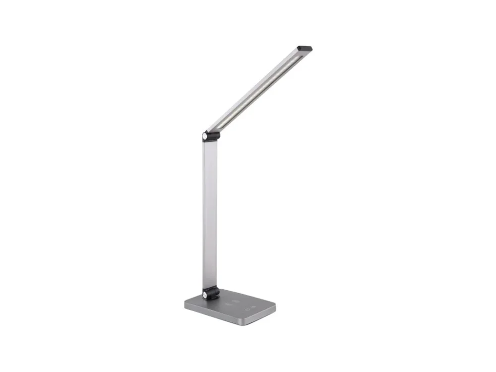 Platinet stolní LED lampa 10W stmívatelná, dotykové ovládání, bezdrátové nabíjení, USB port, stříbrná Poslední Šance