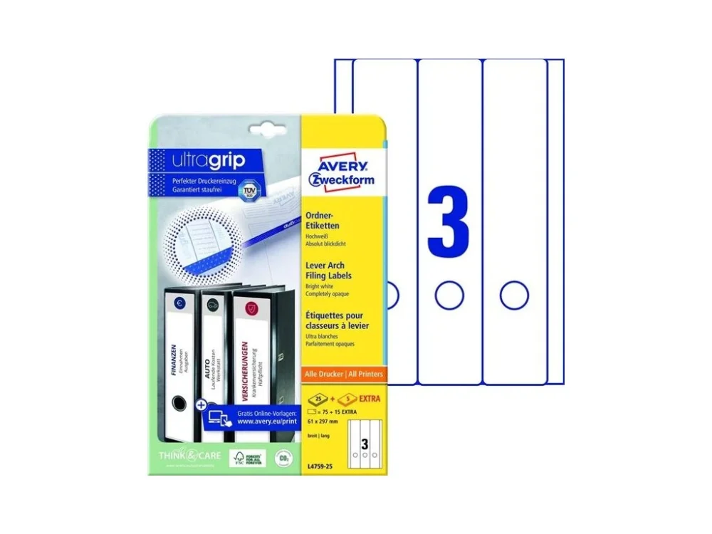 Akční Nabídka Etikety na pořadače, bílé, 61 x 297 mm, 90 ks