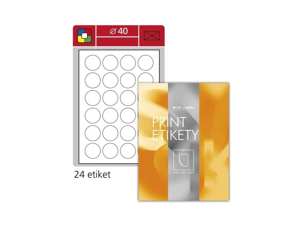 Kulaté etikety Samp;K Label-bílé,průměr 40mm,2400 ks Výhodná Nabídka