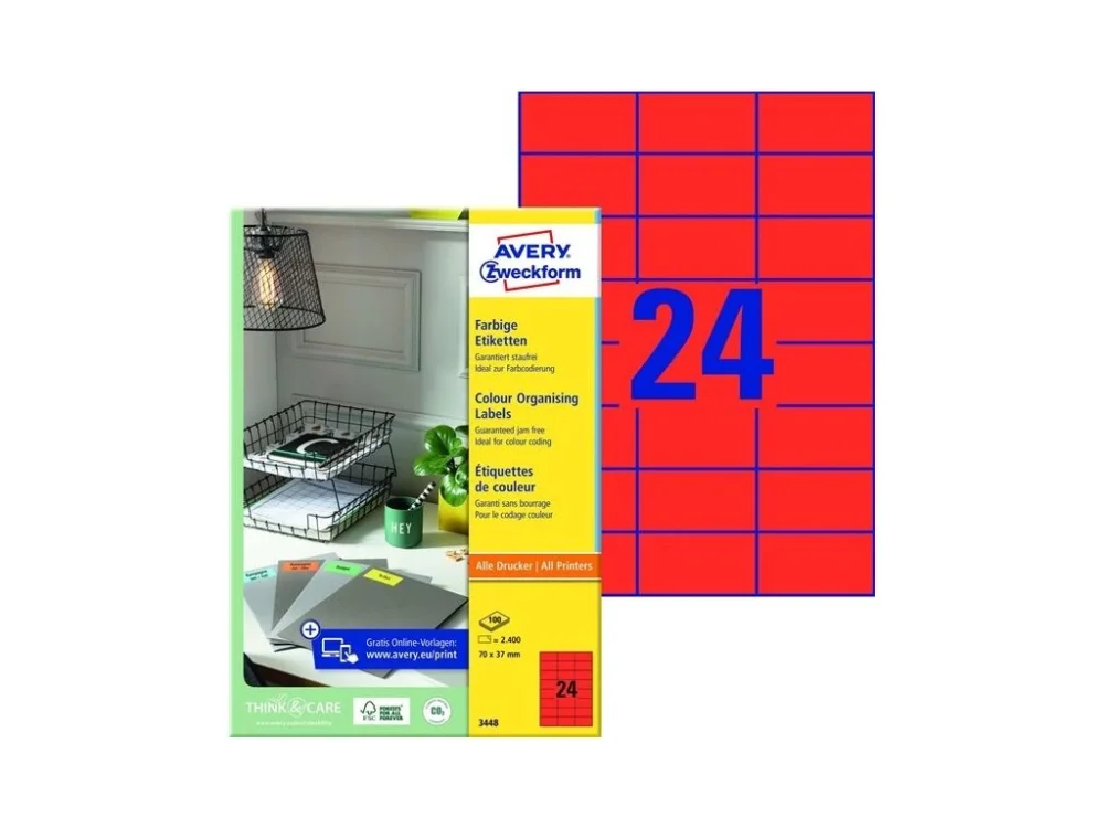Autentický Univerzální etikety červené, 70 x 37 mm, 2400 ks