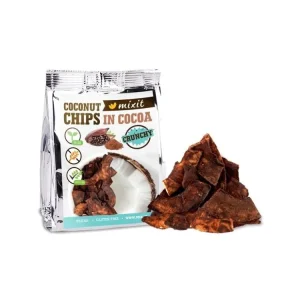 Sleva Kokosové chipsy Mixit - do kapsy, kakao, 60g