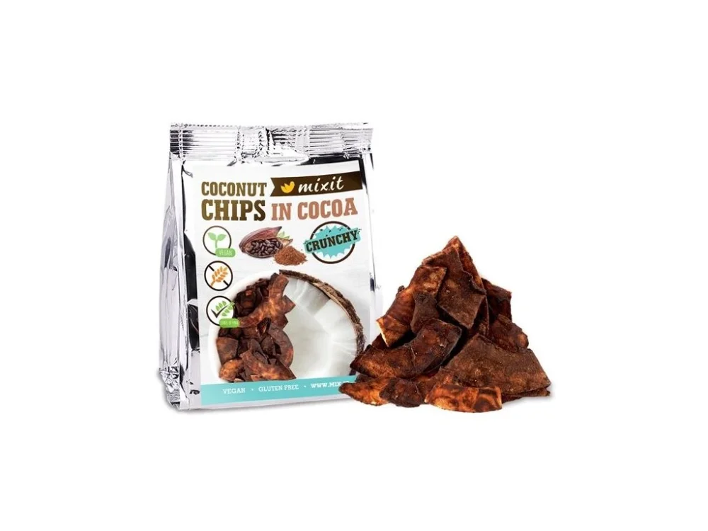Sleva Kokosové chipsy Mixit - do kapsy, kakao, 60g