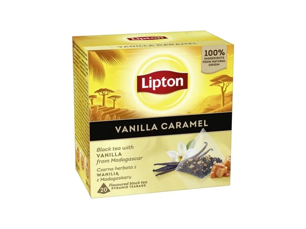 Značkový Černý čaj Lipton - pyramidy,vanilka/karamel, 20x 1,7g