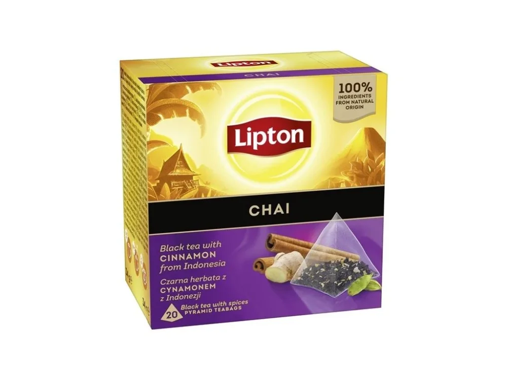 Černý čaj Lipton - pyramidy, příchuť chai, 20x1,7g Ihned K Objednání