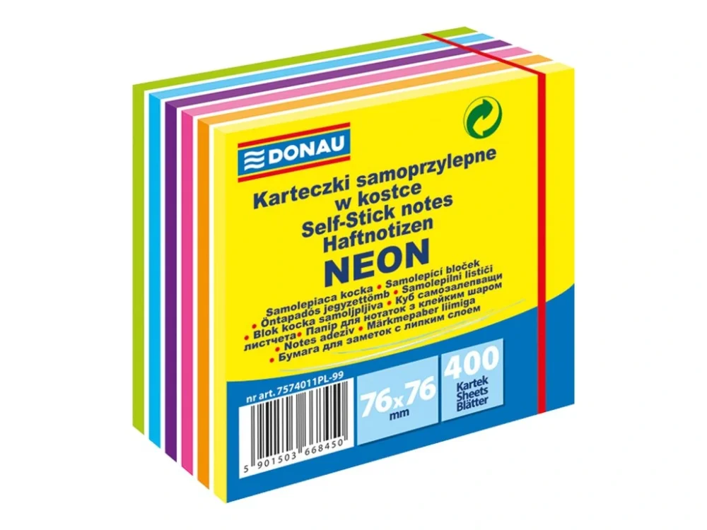 Donau, lepicí bloček 76x76 mm 400 lístků, neonové barvy Novinka