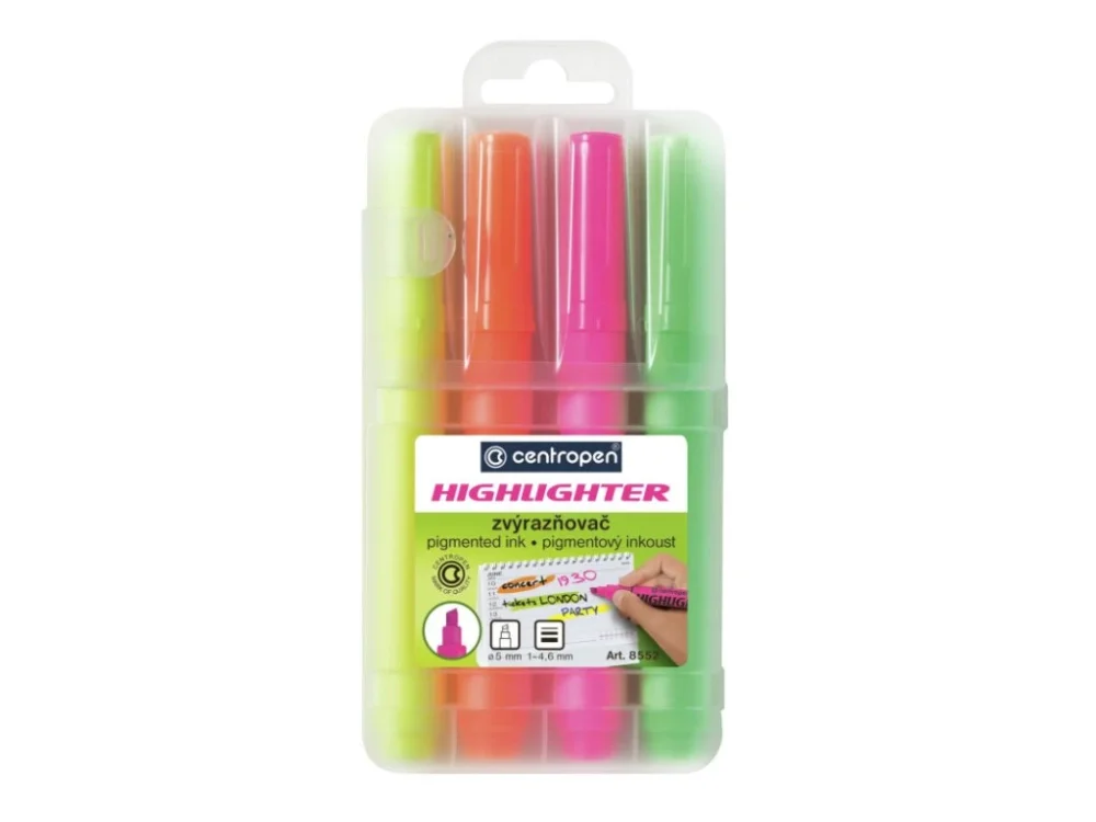 Zvýrazňovač Centropen HIGHLIGHTER 8552 / sada 4 ks Oblíbený