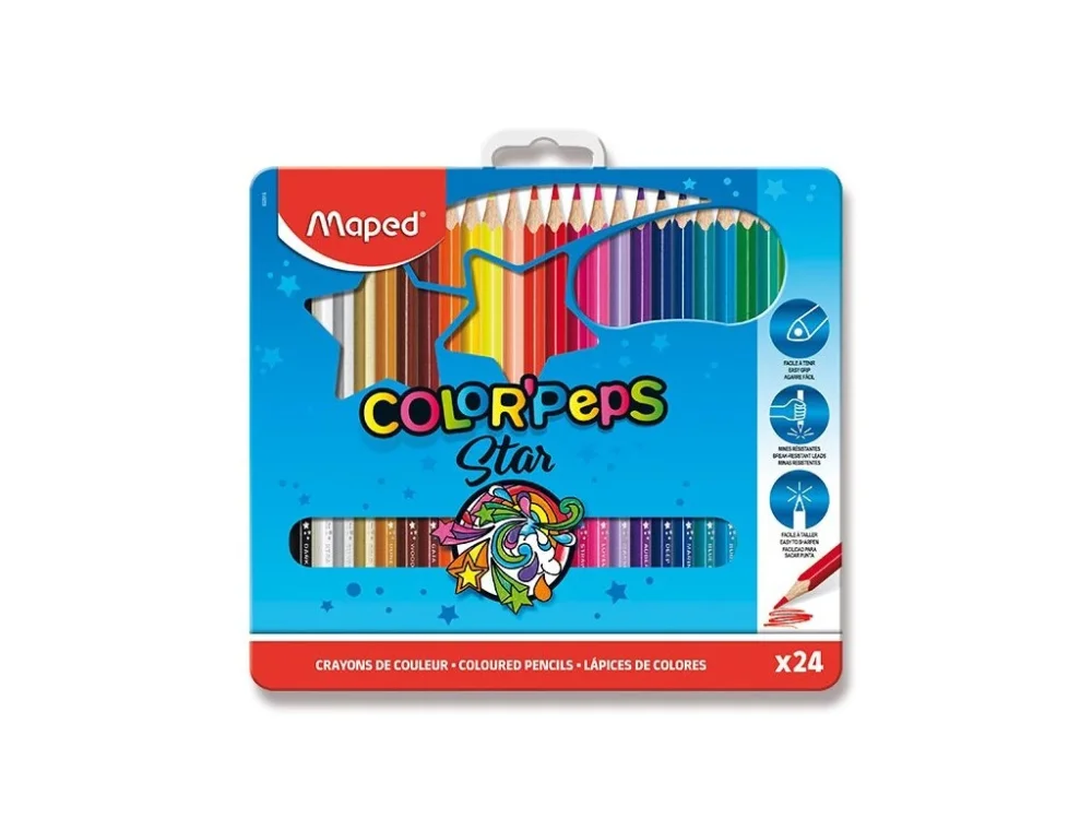Pastelky Maped Color'Peps Metal Box, trojhranné v plechové krabičce, 24 barev Značkový