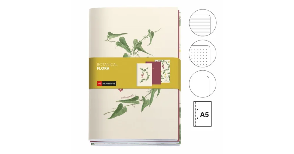 Sešity Miquelrius - Botanical Flora, sada 3 ks, A5, 32 listů, čistý, linka, tečka Top Prodej
