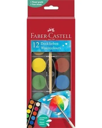 Vodové barvy, 12 ks, 30 mm, FABER-CASTELL 125018 Speciální Cena