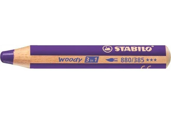 Omezená Nabídka Barevná pastelka Woody, fialová, 3v1 – pastelka, vodovka, voskovka, STABILO