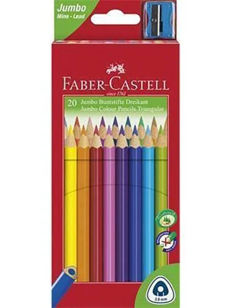 Autentický Barevné pastelky Jumbo + ořezávátko, 20 barev, šestihranné, FABER-CASTELL