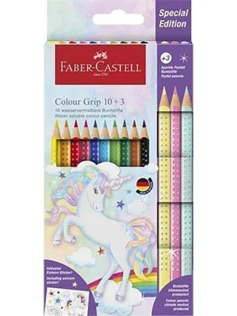 Barevné pastelky Grip, 13 barev, trojhranné, jednorožec, FABER-CASTELL 201542 Speciální Cena